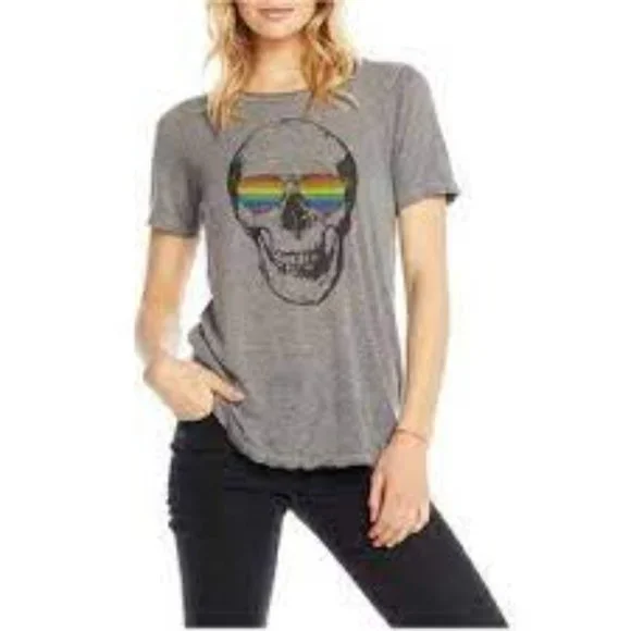 NWT Chaser Skull Rainbow Sunglasses Cotton Triblend Short Sleeve Crew Tee Top - Picture 2 of 8